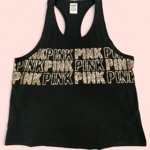 Victoria's Secret PINK black tank top with gold glitter "PINK" letters